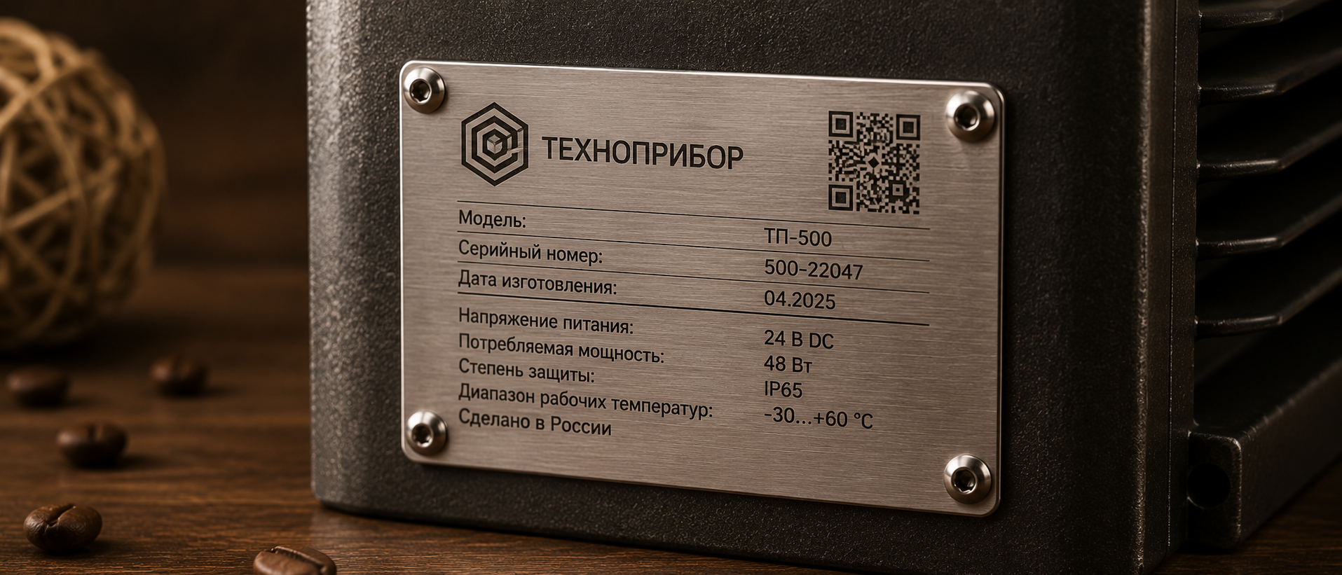 Серийный номер и QR-код на металлическом оборудовании